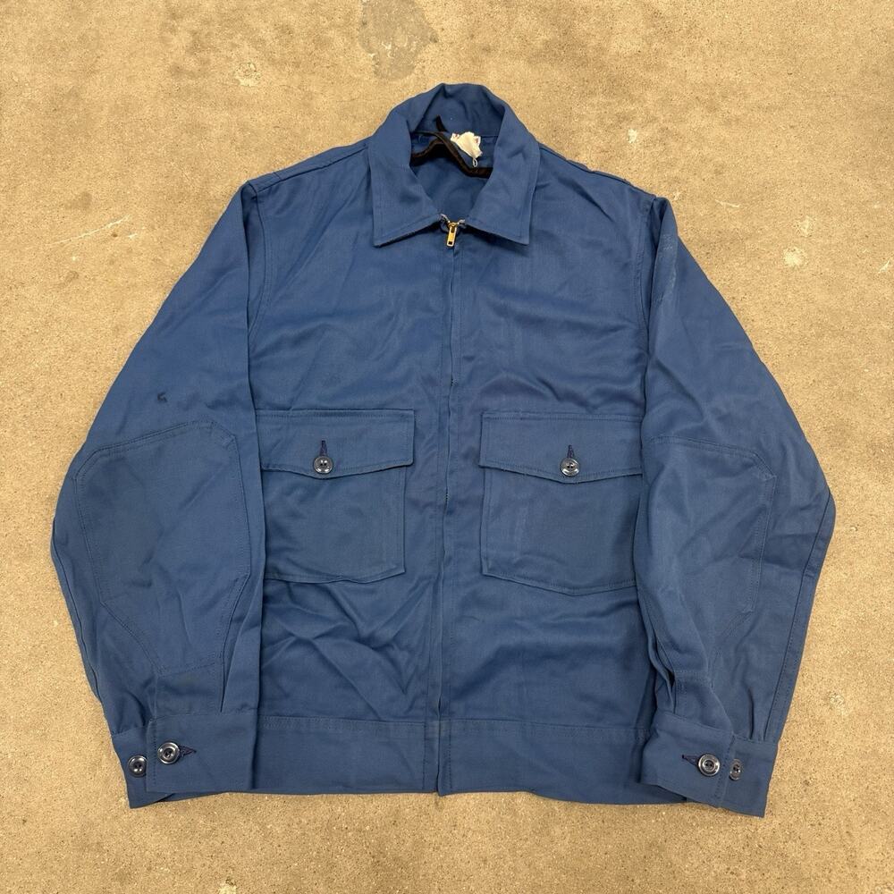 VINTAGE 60s UNITOG TWO POCKET WORK UNIFORM JACKET TALON FULL ZIP JACKET BLUE 38